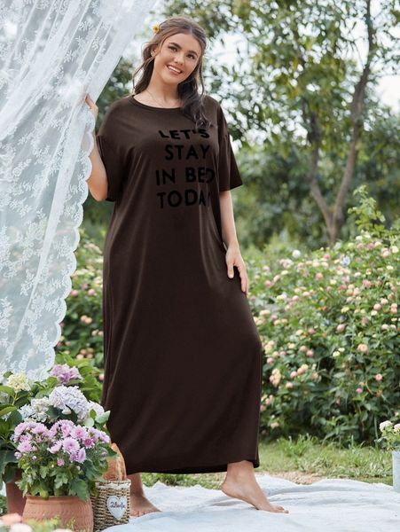 

plus slogan graphic nightdress c9vc#, Black;white