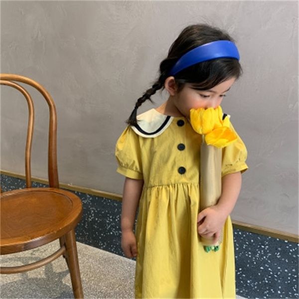 Abiti estivi per ragazze Abbigliamento per bambini Abito da bambino blu navy in stile coreano 210528