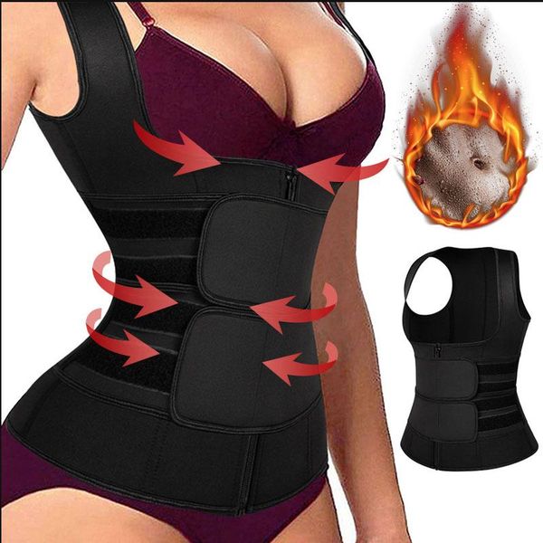 

waist support women's corset with belt circumference adjustable double zipper body shaping abdomen, Black;gray