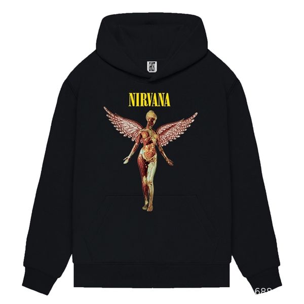 

nirvana fashion figure print hip hop rap terry hoodie, Black