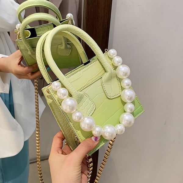 

cross body crocodile pattern small square women shoulder bag pearl handle women's handbag gradient color chain crossbody bags for