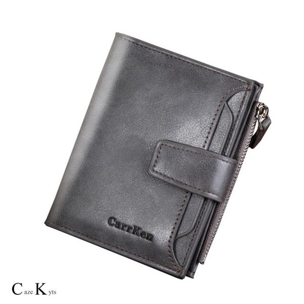 

wallets caze kyts men's short wallet large capacity button zipper oil wax leather soft coin purse, Red;black