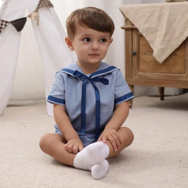 

clothing sets baby boutique set 2021 boy summer clothes suit spanish infant navy cotton shirt pants toddler birthday party l754, White