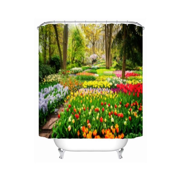 

shower curtains tulip flowers curtain garden decor bathroom fabric bathtub set with hooks waterproof