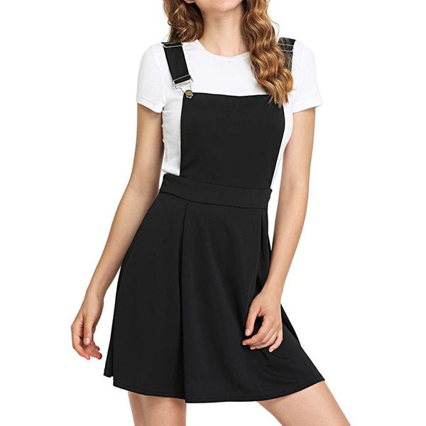 

casual dresses summer women preppy style mini dress cute a-line adjustable straps pleated swing tank party streetwear vintage vestidos, Black;gray