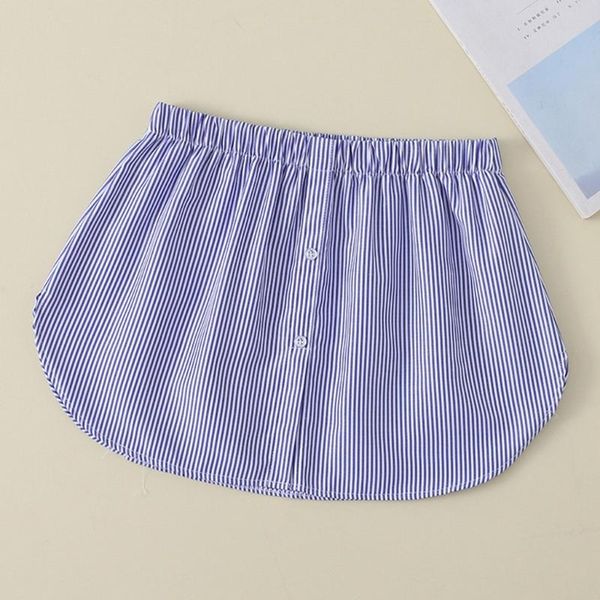 

skirts klv women layered decorative skirt blue stripes print flare curved false fake hem buttons elastic waist detachable apron, Black