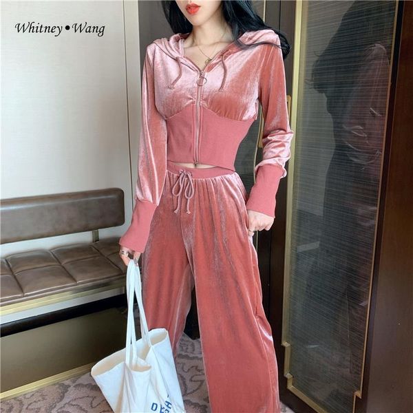 

women's hoodies & sweatshirts whitney wang 2021 spring fashion streetwear high waist hooded velvet sweatshirt women pullover, Black
