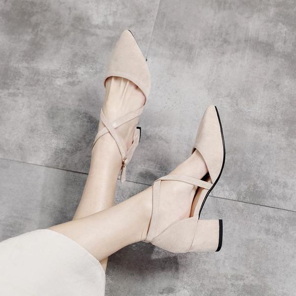 

dress shoes women's 2021 fashion casual buckle strap pointed square heel sandals med female party, Black