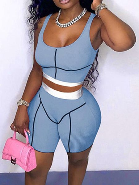 

gym clothing 1pcs women's fashion polyester casual sports summer style thread fitness two-piece shorts sleeveless s21, White;black