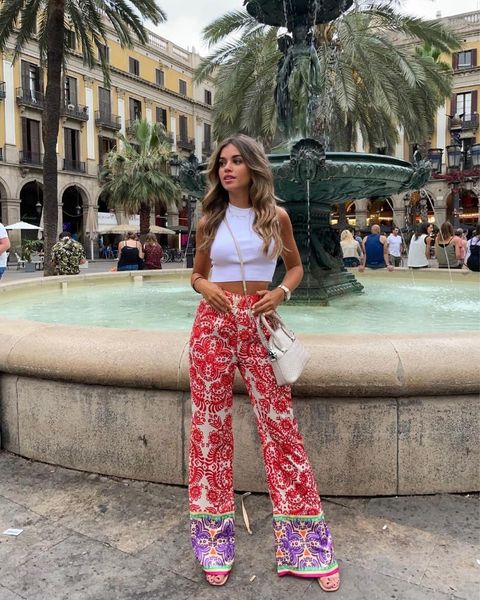 

women's pants & capris zzjuly 2021 autumn print scarf women set fashion clothing high waist wide leg sleeveless backless casual boh, Black;white