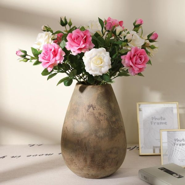 

artificial fake flower bloom rose and bud with leaves branch real touch silk flowers vases for wedding home garden decoration decorative & w