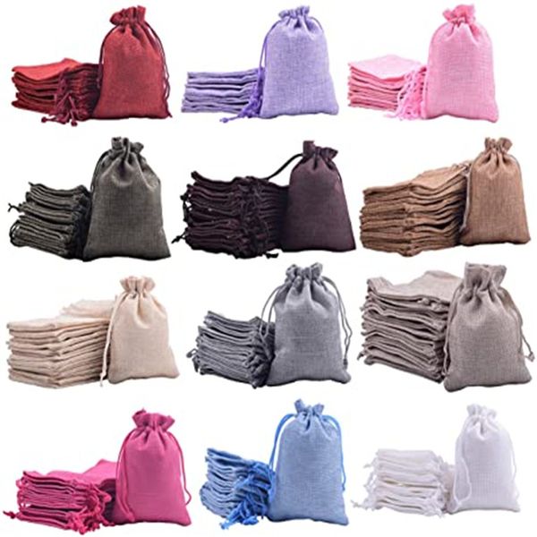 Натуральные многоразовые льняные сумки с мешковиной емкости украшения для ювелирных изделий для свадебных благополучных фестивалей рождения карман