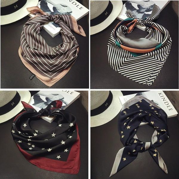 

scarves 2021 retro printing silk scarf decoration headband dual-use cute small squares colorful wholesale, Blue;gray