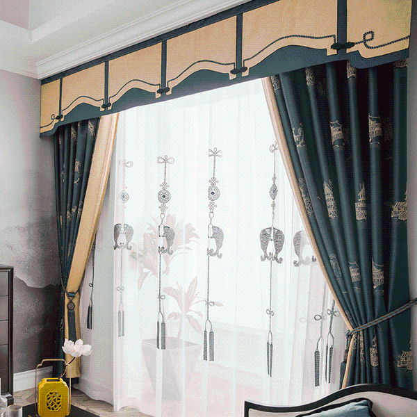 

curtain & drapes custom curtains high-quality classical pavilion jacquard thick blue color matching blackout valance tulle panel m1035