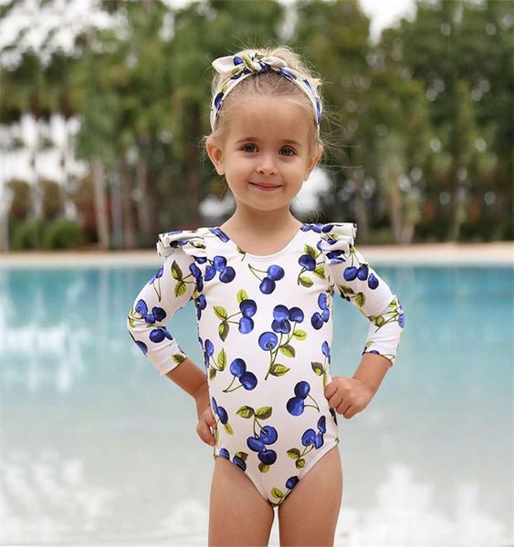 

one-piece suits girl bubble long sleeve children's swimsuit baby one piece anti rash summer upf50 little spring