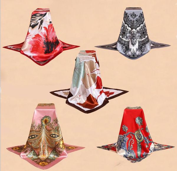 

autumn and winter simulation silk printing scarf twill square 90cm gift quality assurance scarves, Blue;gray