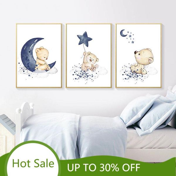 

paintings child nursery poster bear moon star canvas painting wall art print animal nordic printings picture for kids bedroom decor