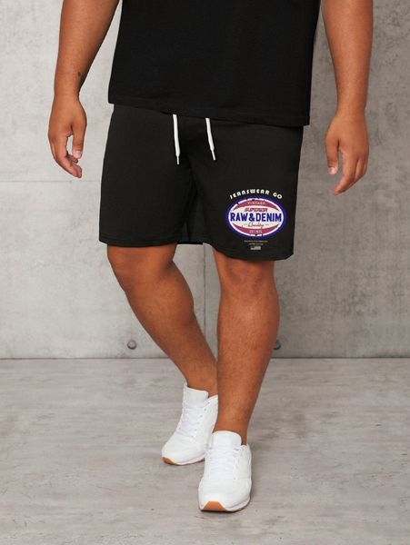 

extended sizes men letter graphic drawstring shorts d5gx#, Black