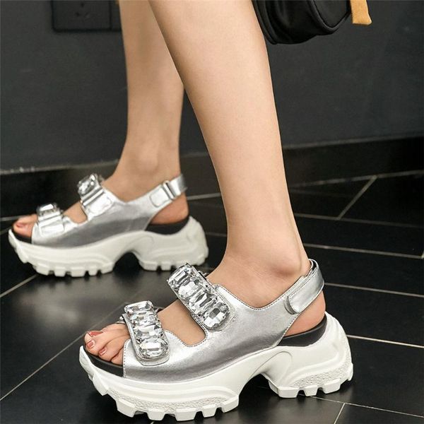 

sandals 2021 women back strap genuine leather wedges high heel roman gladiator female open toe platform pumps shoes casual, Black