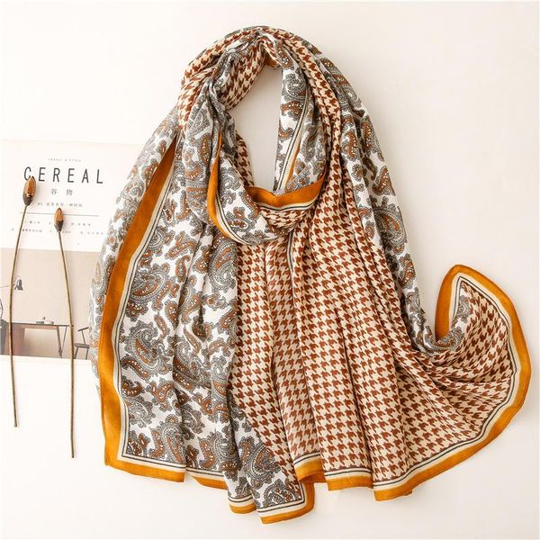 

scarves 2021 autumn paisley elegant scarf women large shawl hijab houndstooth print headwear warm [6819], Blue;gray