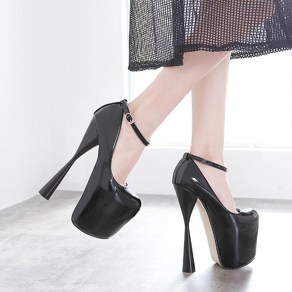 

ultra high heels 20cm patent leather shoes women's strange women pumps shallow mouth party shoe size 34--47 dress, Black