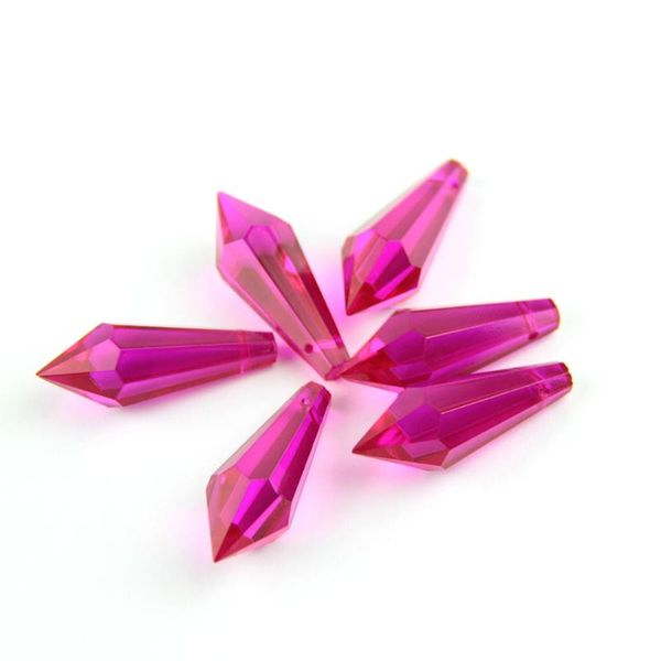 

100pcs/lot 38mm icicle prism hanging drop fuchsia color wedding centerpieces decor, diy garland material chandelier crystal
