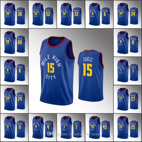 

Men Jokic Jamal Murray Will Barton Paul Millsap Gary Harris Statement Custom Nikola Blue Jersey, Black;red