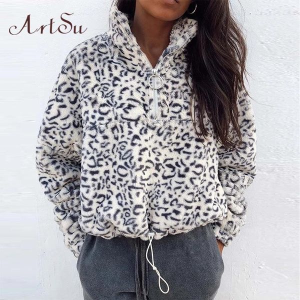 

women's hoodies & sweatshirts animal leopard print furry autumn sweatshirt women casual warm fashion winter sweat shirt cheetah 42, Black