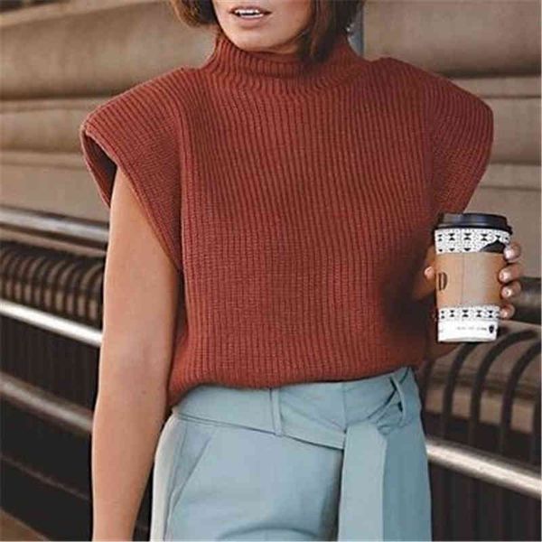 

elegant women shoulder pad sweaters fashion ladies turtleneck knitted streetwear female chic loose pullovers 210427, White;black