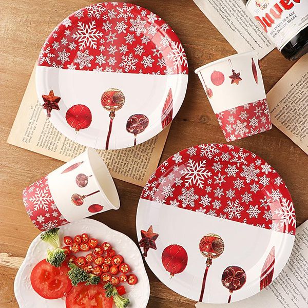 

disposable dinnerware 75pcs christmas party tableware set red snowflak paper plate 2022 year dinner decoration prop