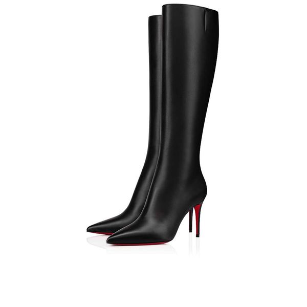 Luxusmode Winter Frau Heels Schuhe Lange Stiefel Rote Unterseite Stiefel Eloise Kate Botta 85 mm Elegante Dame Lackleder Braut Hochzeit Party Hohe Stiefeletten mit Box EU 35-43