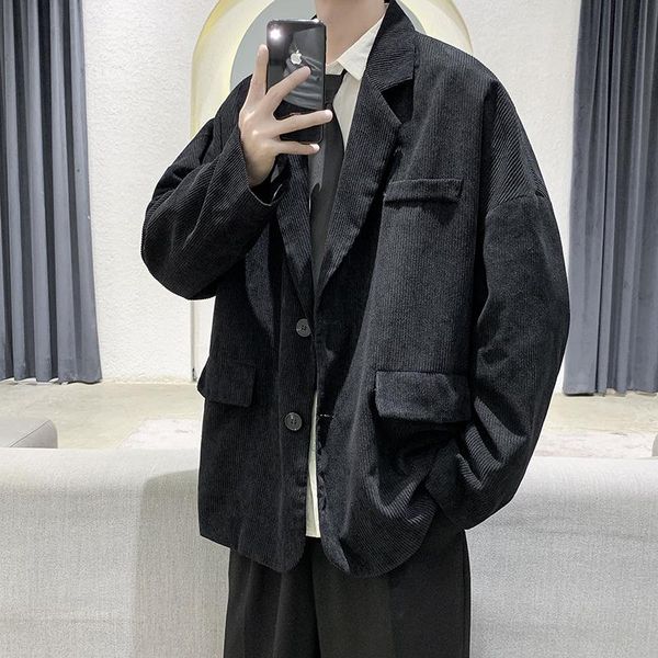 

men's suits & blazers 2021 autumn hong kong style corduroy suit jacket casual korean fashion all-match, White;black