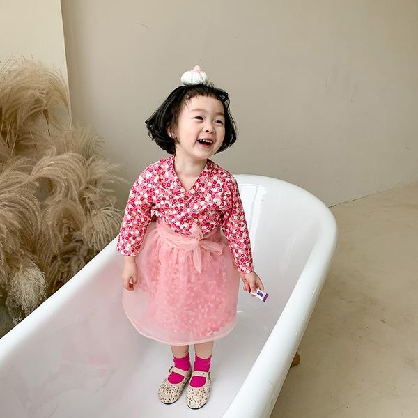 

girl's dresses long sleeve girls dress floral for kids children elegant princess birthday 1-6 years autumn spring clothing, Red;yellow