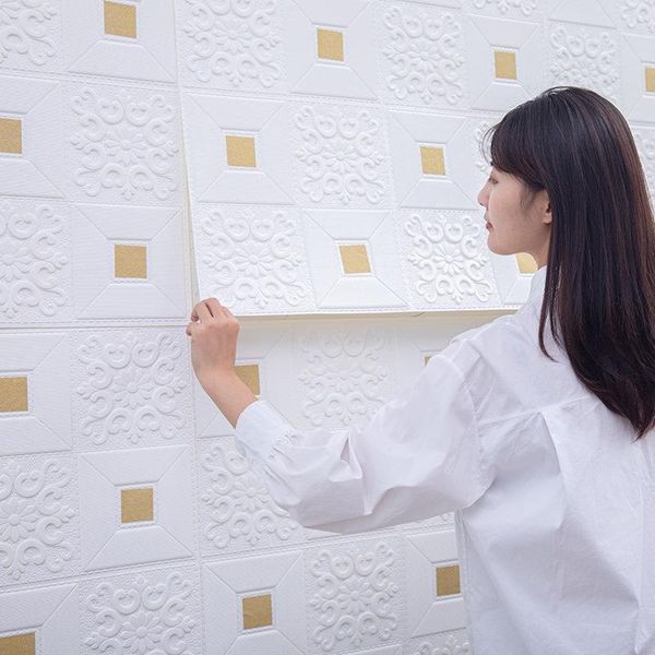 

wall stickers 10pcs 70*70cm diy 3d three-dimensional self-adhesive wallpaper bedroom foam soft pack living room ceiling decor