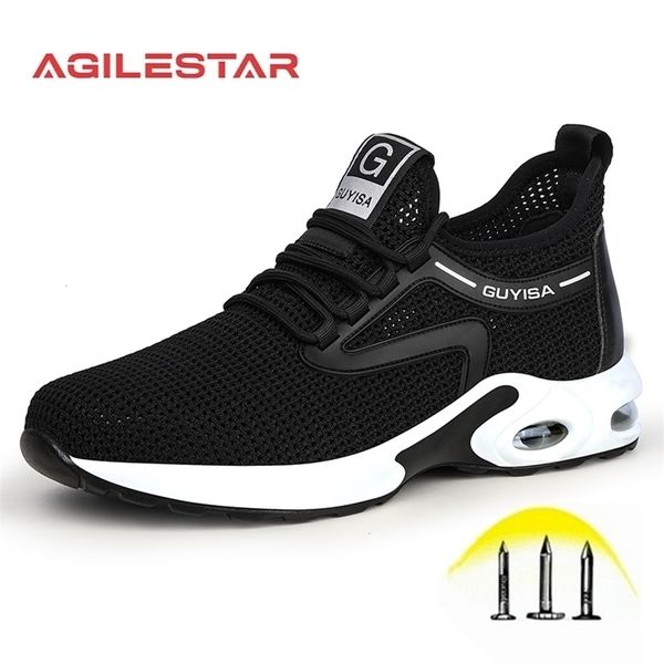 

[agilestar]work safety shoes sneakers ultra-light soft bottom men women wear-resistance anti-smashing steel toe work boots 211217, Black;brown