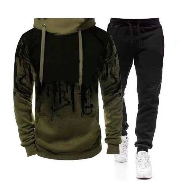 

2021 new fashion men's sweater set printed sportswear two piece, Gray