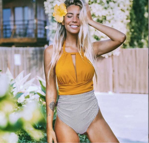 

striped one piece bikini women's backless swimsuit bikini, White;black