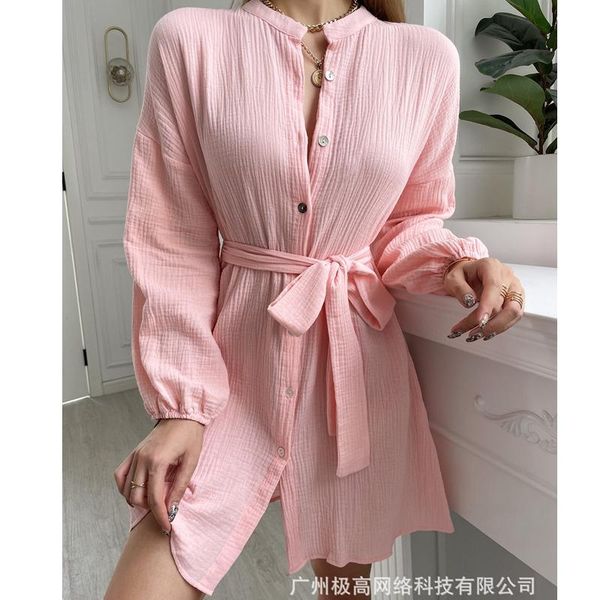 

casual dresses wepbel shirt dress clubwear shirts women lace up cardigan solid color loose mini pink long sleeve, Black;gray