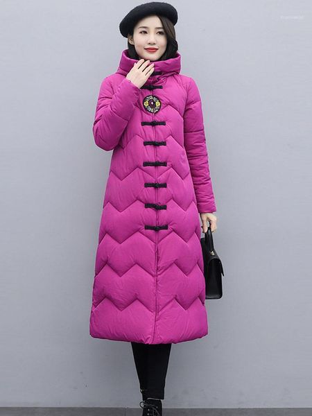 

women's down & parkas winter jacket women warm cotton hooded jackets for 2021 lady midi chinese style coat jaqueta feminina hly190, Black