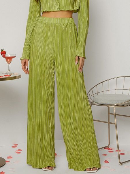 

wide leg plisse pants h7zu#, Black;white