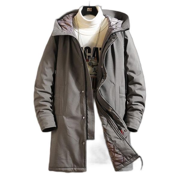 

men's trench coats spring jacket men hooded 2021 loose long parker coat winter warm solid color windproof waterproof big size black 6xl, Tan;black