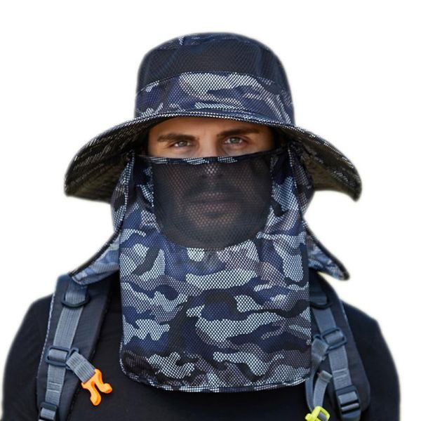 

outdoor hats summer sun men large bucket cap foldable breathable anti uv sun-proof hiking fishing male camouflage, Black;white