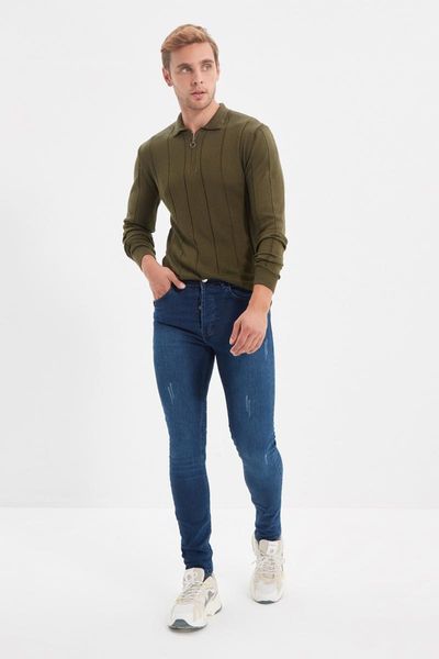 

men's jeans trendyol male skinny fit harrow destroylu tmnaw22je0801, Blue