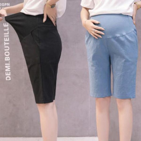 

thin cotton linen maternity short pants summer fashion clothes for pregnant women casual belly pregnancy 2021 bottoms, White