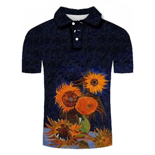 

men's polos summer high-quality quick-drying short-sleeved shirt world famous painting 3d printing plus size art 2021, White;black