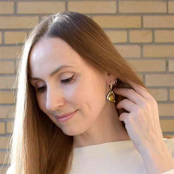 

dreamcarnival 1989 chic exotic fashion big dangle earrings gold color triangle zircon wedding engagement jewelry pick we4032, Golden;silver