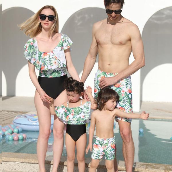 

women's swimwear 2021 family swimsuit mother and daughter nylon printed parent-child baby girl clothing, White;black