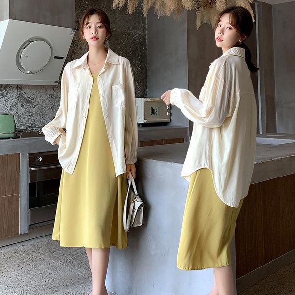 

maternity dresses pregnant women fall fashion outing dress mom suit, White