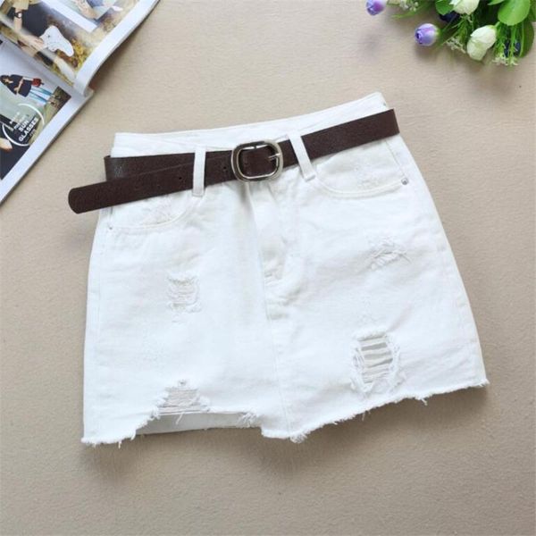 

skirts 2021 fashion hole white denim skirt female summer wild slim jeans with lining anti-light r1129, Black