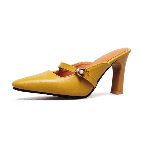 

sandals summer high heels pumps classics slip on slipper poined toe women party shoes wedding slingbacks big size 46 18-24, Black